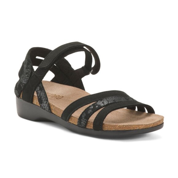 NEW MUNRO Suede Summer Comfort Sandals black combo for women 462TN - Picture 2 of 9